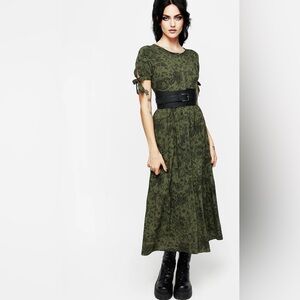 SOLD****Disturbia Olive Floral Maxi Dress with Black Belt